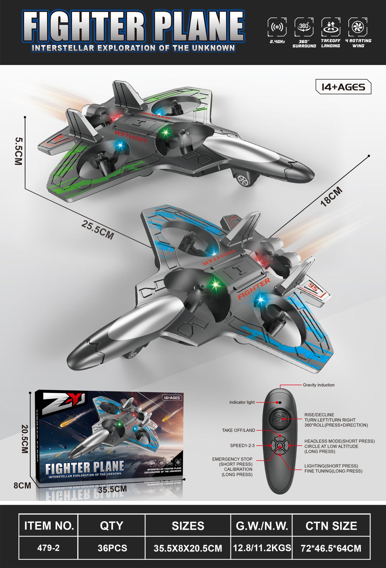 Drone Quadricoptère en Mousse Antichoc avec Lumières LED Colorées et Contrôle par Gravité
