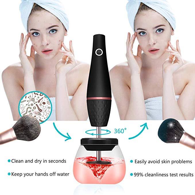 Nom du produit : Nettoyant électrique pour pinceaux de maquillage – Rechargeable, Noir