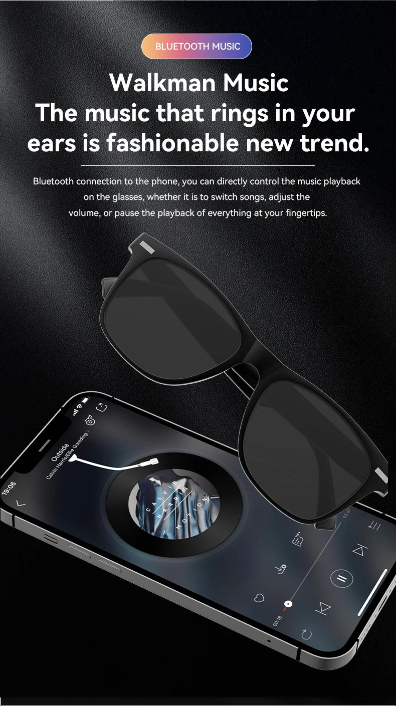 Lunettes Intelligentes avec Caméra, Commande Tactile, Appels Bluetooth, Musique Stéréo, Microphone et Assistant Vocal AI pour Téléphones Android et iOS