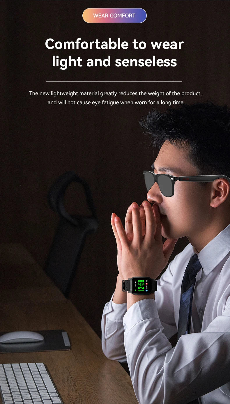 Lunettes Intelligentes avec Caméra, Commande Tactile, Appels Bluetooth, Musique Stéréo, Microphone et Assistant Vocal AI pour Téléphones Android et iOS