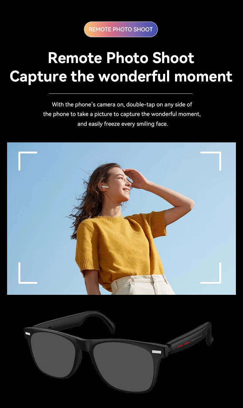 Lunettes Intelligentes avec Caméra, Commande Tactile, Appels Bluetooth, Musique Stéréo, Microphone et Assistant Vocal AI pour Téléphones Android et iOS