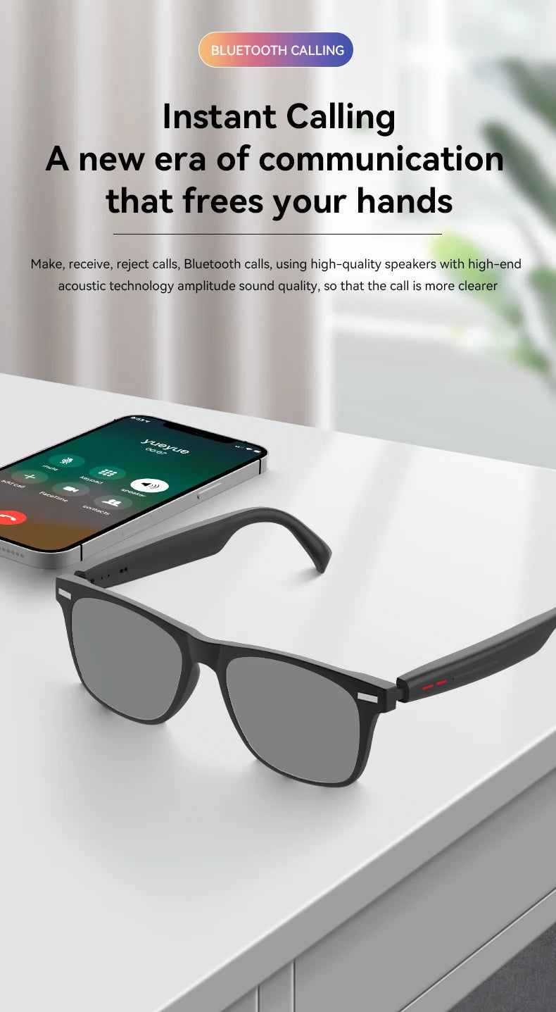 Lunettes Intelligentes avec Caméra, Commande Tactile, Appels Bluetooth, Musique Stéréo, Microphone et Assistant Vocal AI pour Téléphones Android et iOS