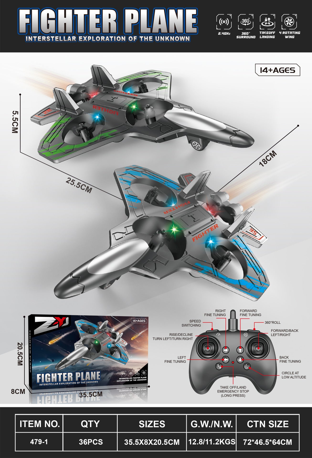 Drone Quadricoptère en Mousse Antichoc avec Lumières LED Colorées et Contrôle par Gravité