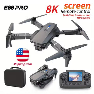 2025 E88 Pro Mini Drone With Screen Control 4K Dual Camera Optical Flow Positioning LED Lighting Remote Control