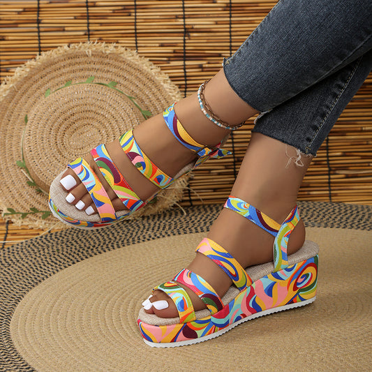 Women's Colorful Peep Toe Buckle Sandals