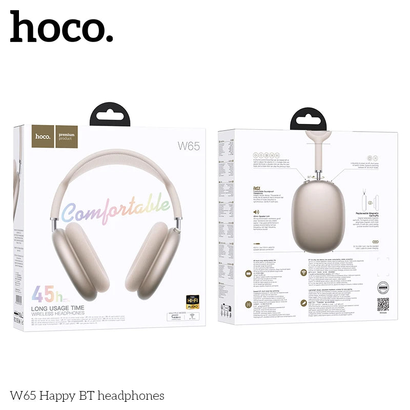 HOCO W65 New Bluetooth 5.4 Headphone Over Ear Big Earphones Hifi Audio Music Sport Gaming Headsets for Iphone Android With Mic