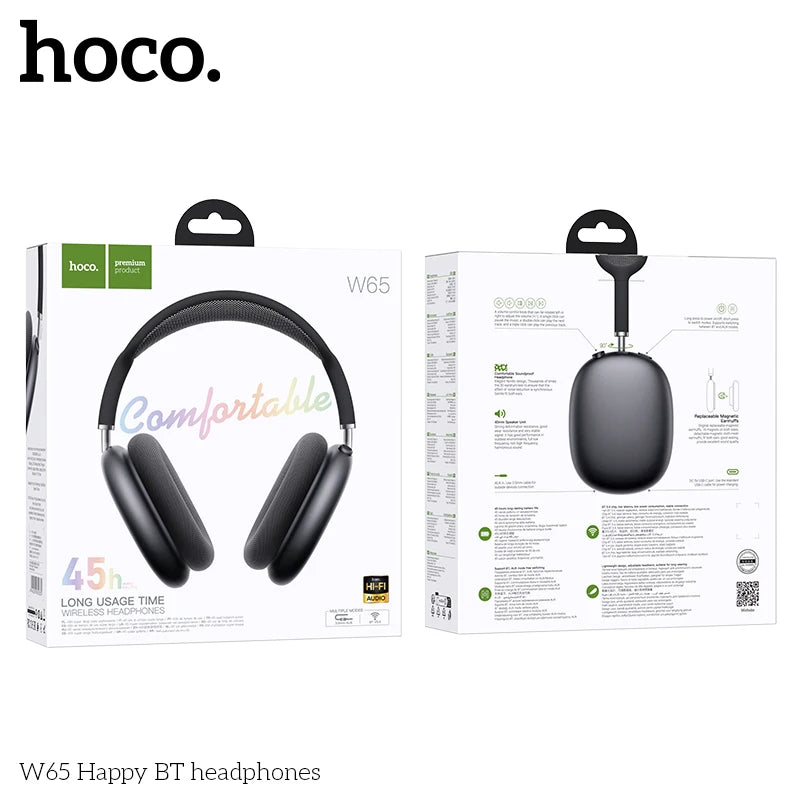 HOCO W65 New Bluetooth 5.4 Headphone Over Ear Big Earphones Hifi Audio Music Sport Gaming Headsets for Iphone Android With Mic