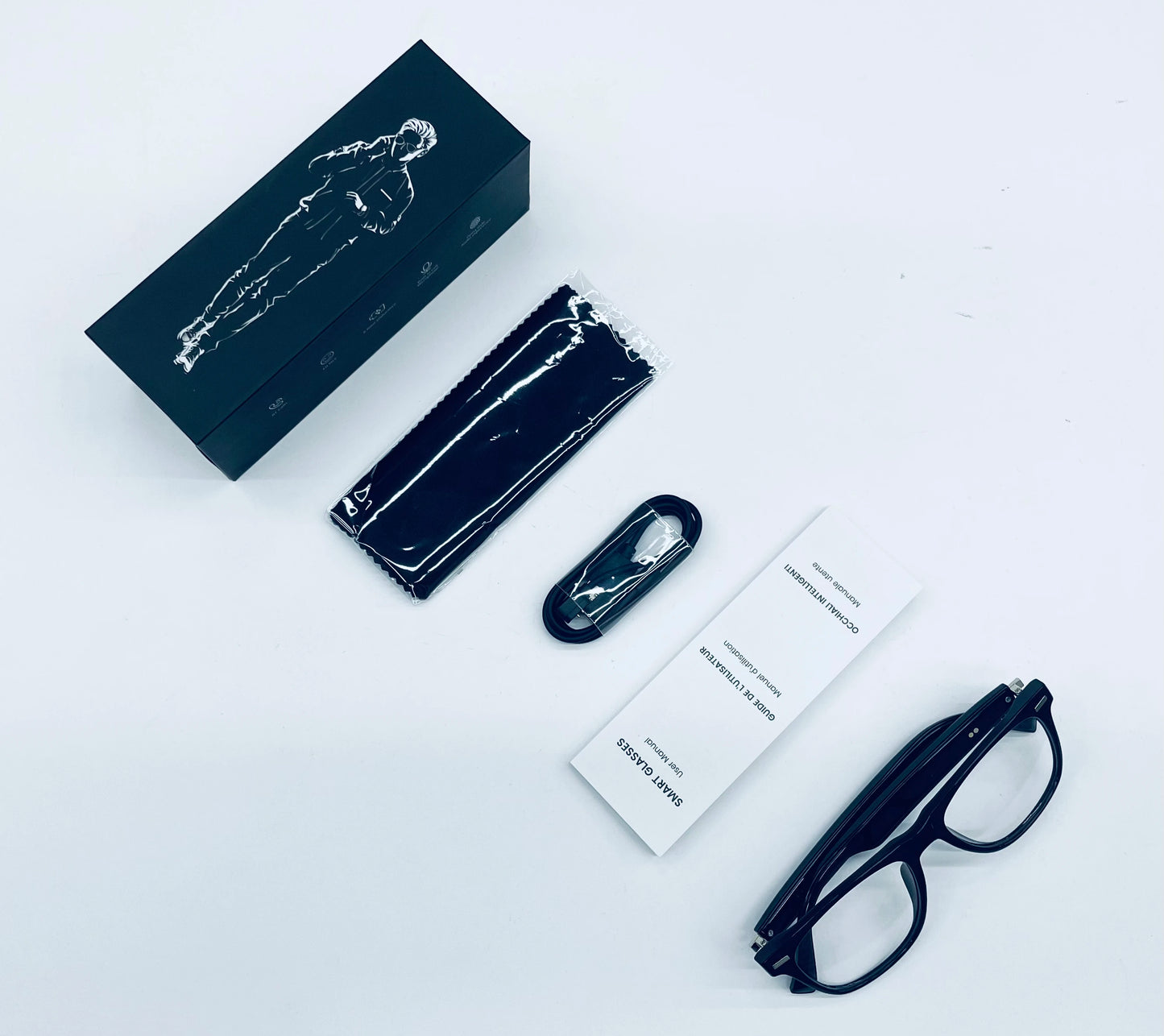 Lunettes Intelligentes avec Caméra, Commande Tactile, Appels Bluetooth, Musique Stéréo, Microphone et Assistant Vocal AI pour Téléphones Android et iOS