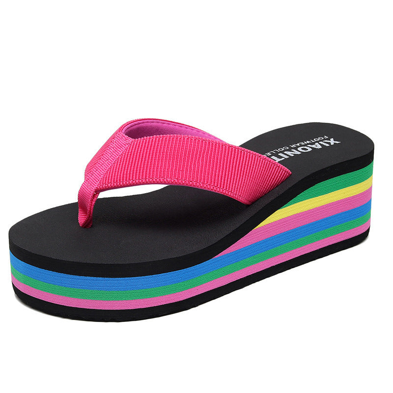 Women's Summer Platform Wedge Flip-flops Foam Rainbow Statement Sandals