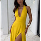 Sexy Halterneck V-neck Slit Dress Summer Backless Strappy Skirt Fashion Temperament Clothing Women