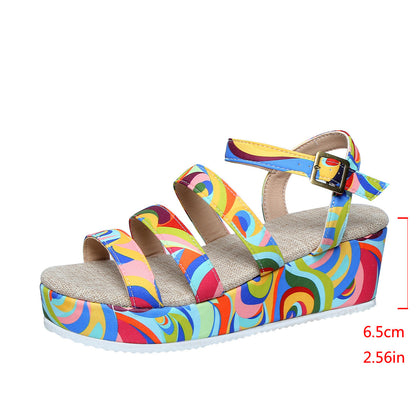 Women's Colorful Peep Toe Buckle Sandals